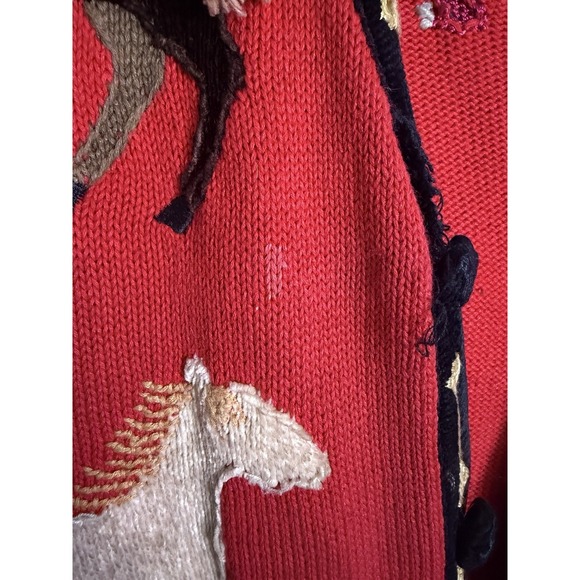 VTG Berek By Takako Sakon Red Equestrian Long Sleeve Horse Cardigan FLAWS Sz L - Picture 4 of 16